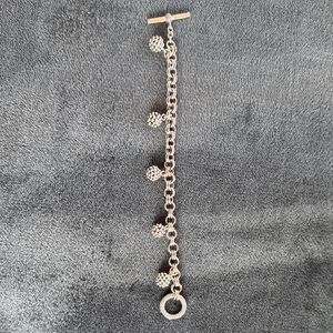NWT Michael Dawkins Sterling Silver Beaded Ball Dangle Toggle Bracelet with Bag